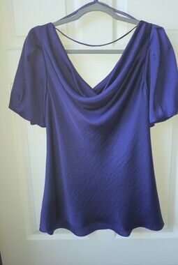 le chateau Satin Cowl Neck Flutter Sleeve Top in Deep Purple